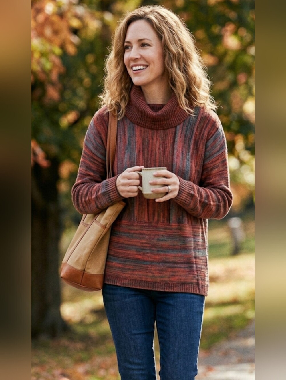 Soft Surroundings Cowl Neck Sweater M Red Turquoise Knit Striped Cotton